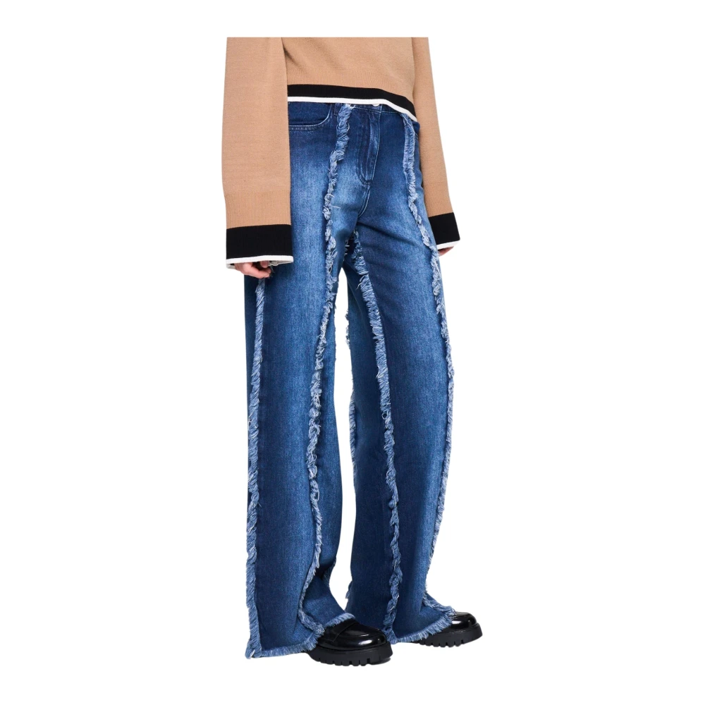 Silvian Heach Wijde Pijp Fringe Jeans Blue Dames