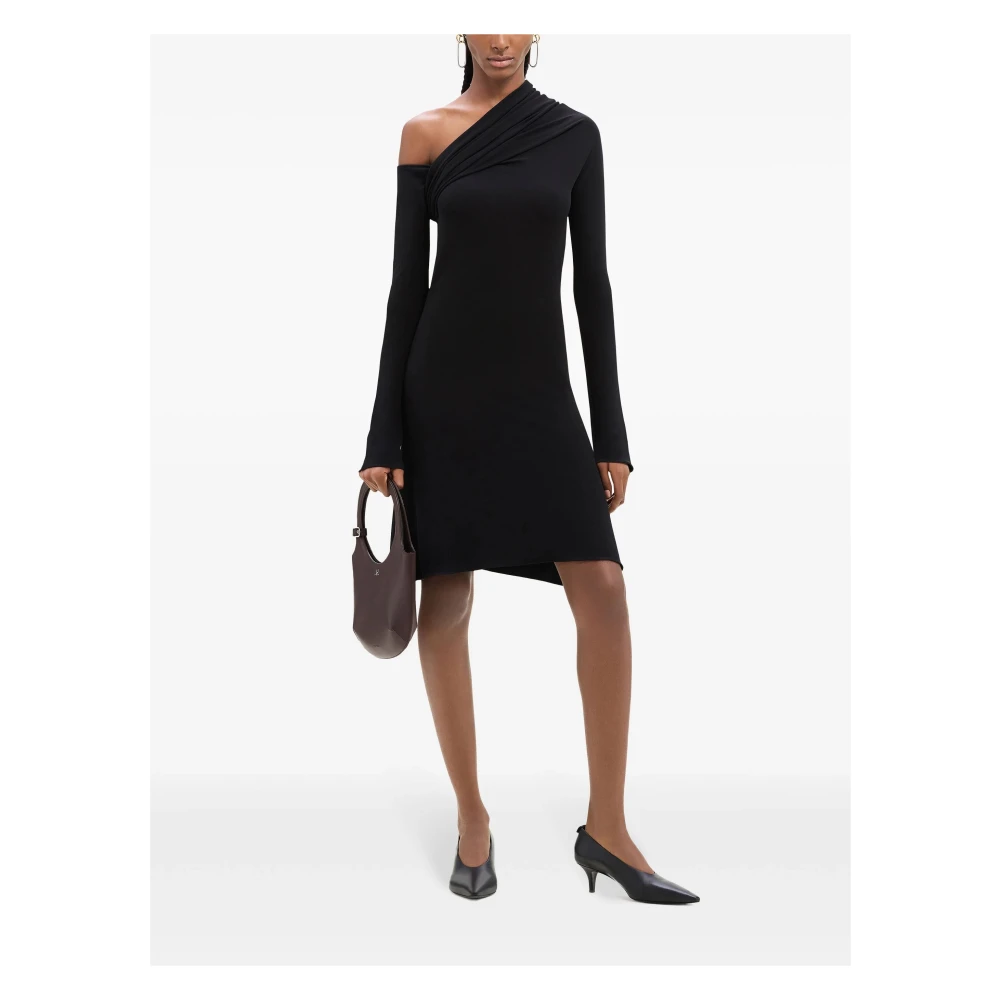Courrèges Asymmetrische Eénmouw Zwarte Jurk Black Dames