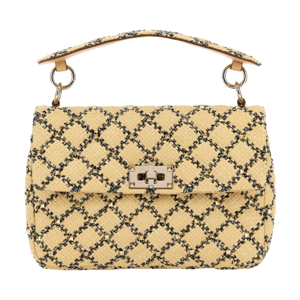 Valentino Garavani Women's Beige Raffia Rockstud Handbag