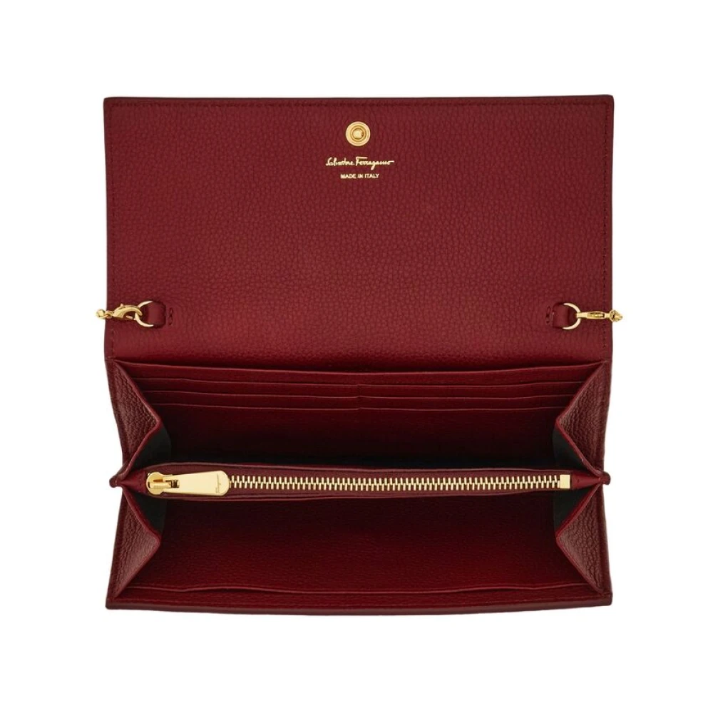 Salvatore Ferragamo Burgundy Foldover Chain Wallet Red Dames