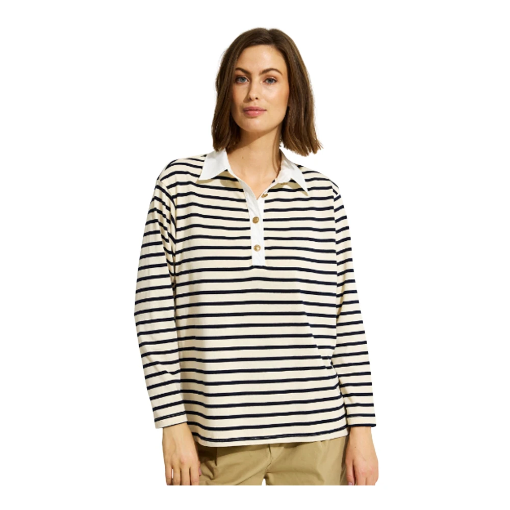 IN Front Gestreepte Iris Blouse Natuur Beige Dames