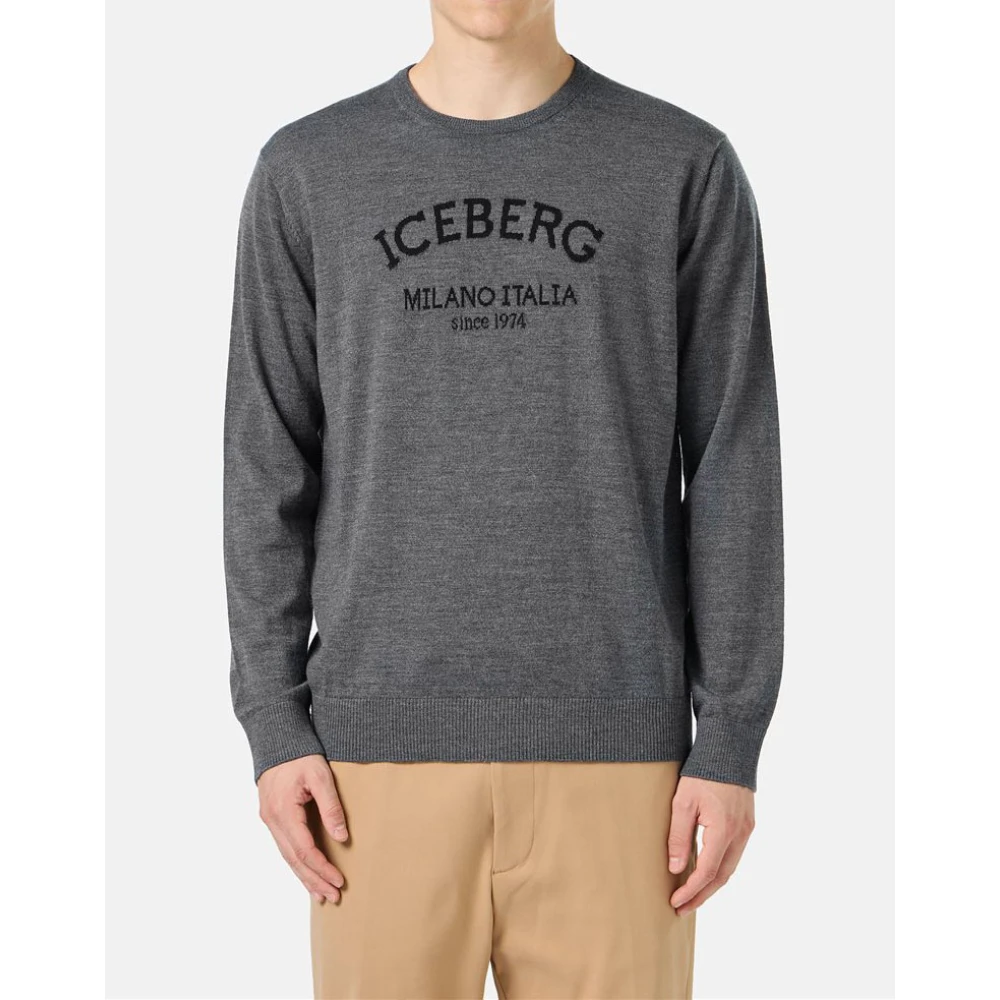 Iceberg Trui met ronde hals en logo Gray Heren