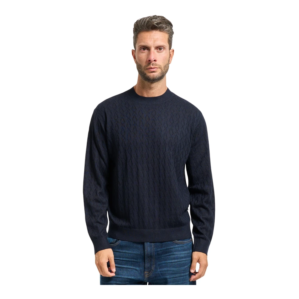 Armani Exchange Mannelijk Blauw E Golfpatroon Crew Neck Sweater