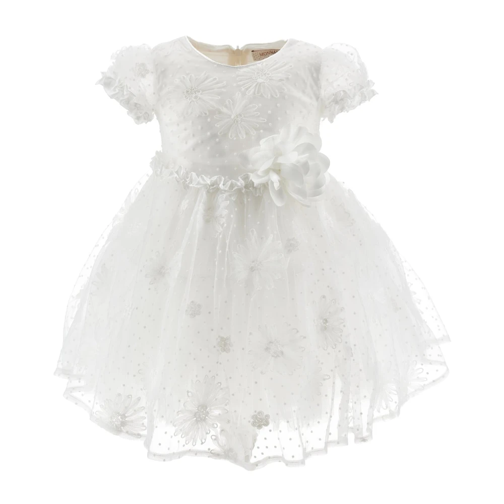 Monnalisa Girls White Vestito Bianco In Tulle - Kids Occasion Wear - 6 M - Kids