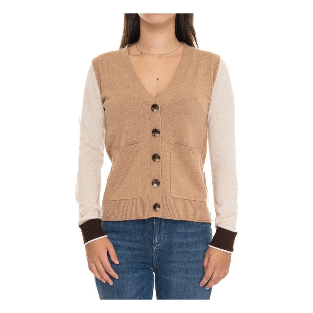 Pennyblack Bicolored Wol Kasjmier Vest met knopen Beige Dames