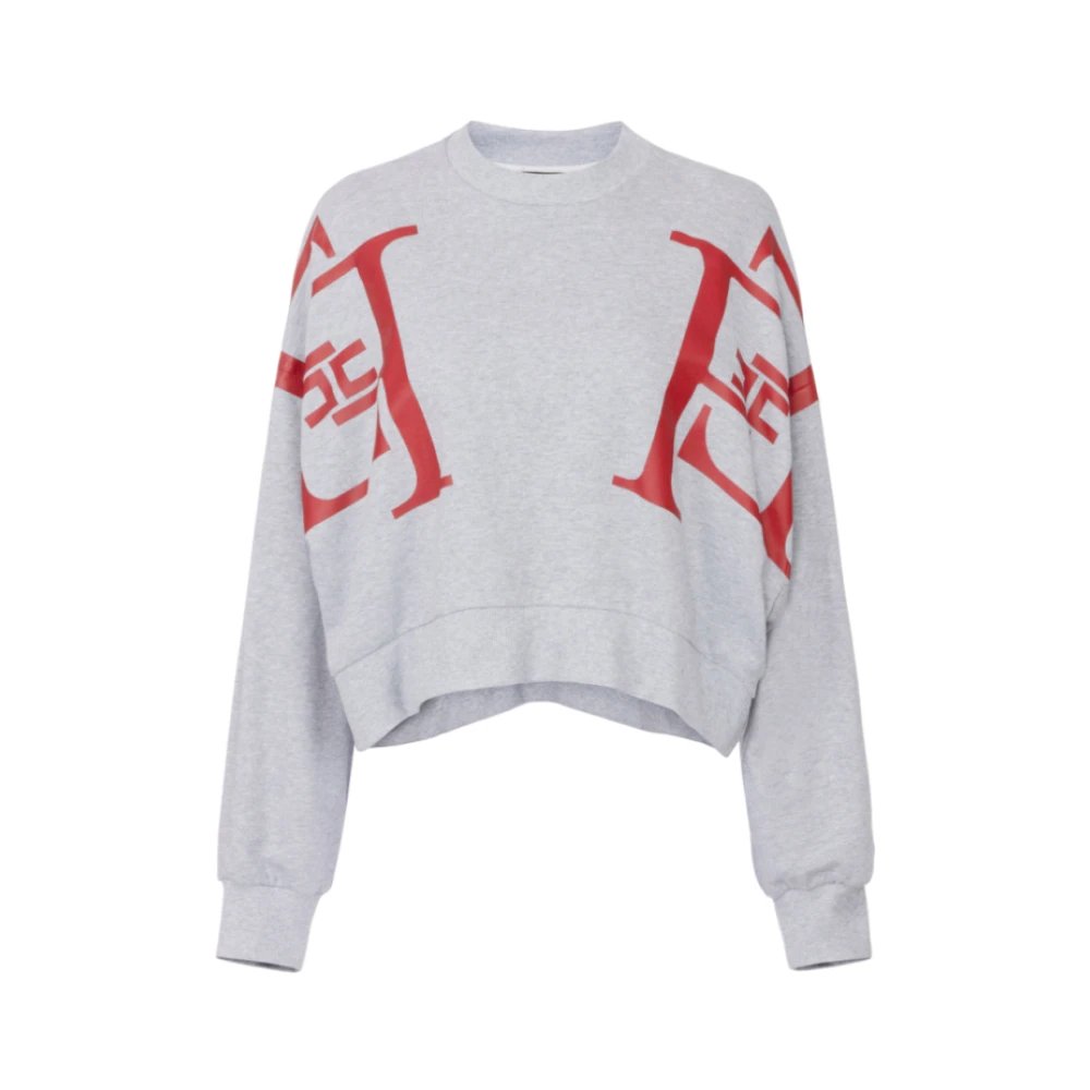 Elisabetta Franchi Grijze Katoenen Logo Print Sweater Gray Dames