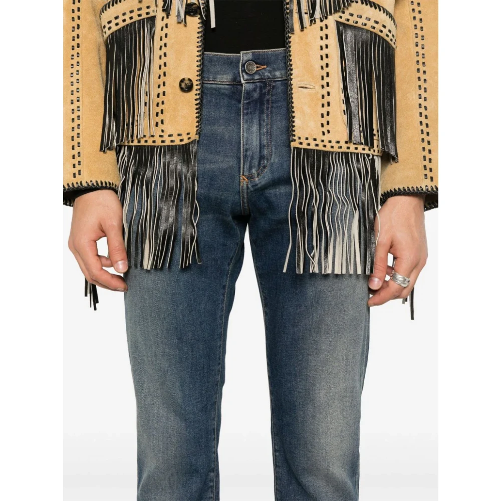 Dolce & Gabbana Slim Logo Plate Jeans Stone Washed Blue Heren