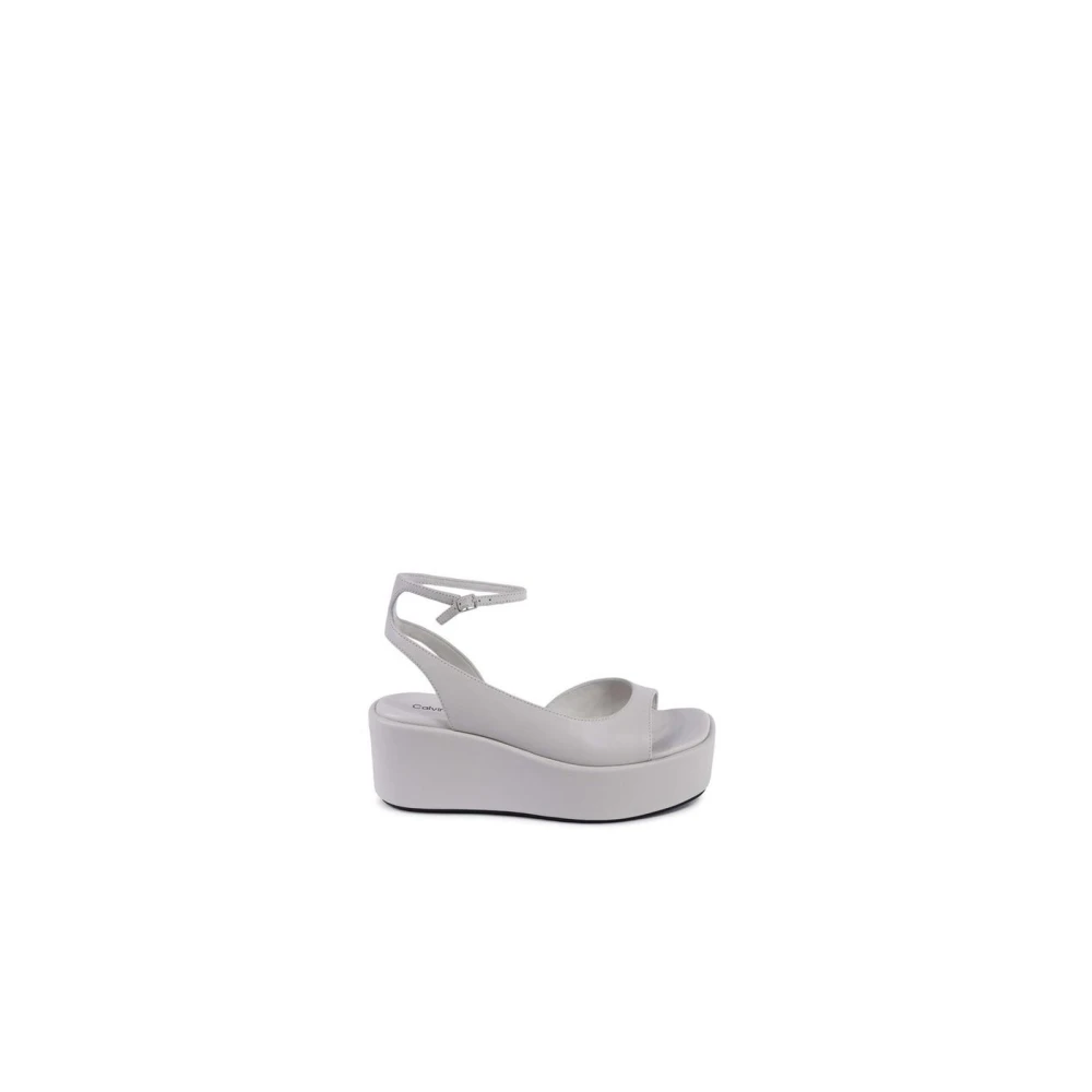 Calvin Klein Women's Gray Wedges, 4 Uk, Leather Platform Sandals