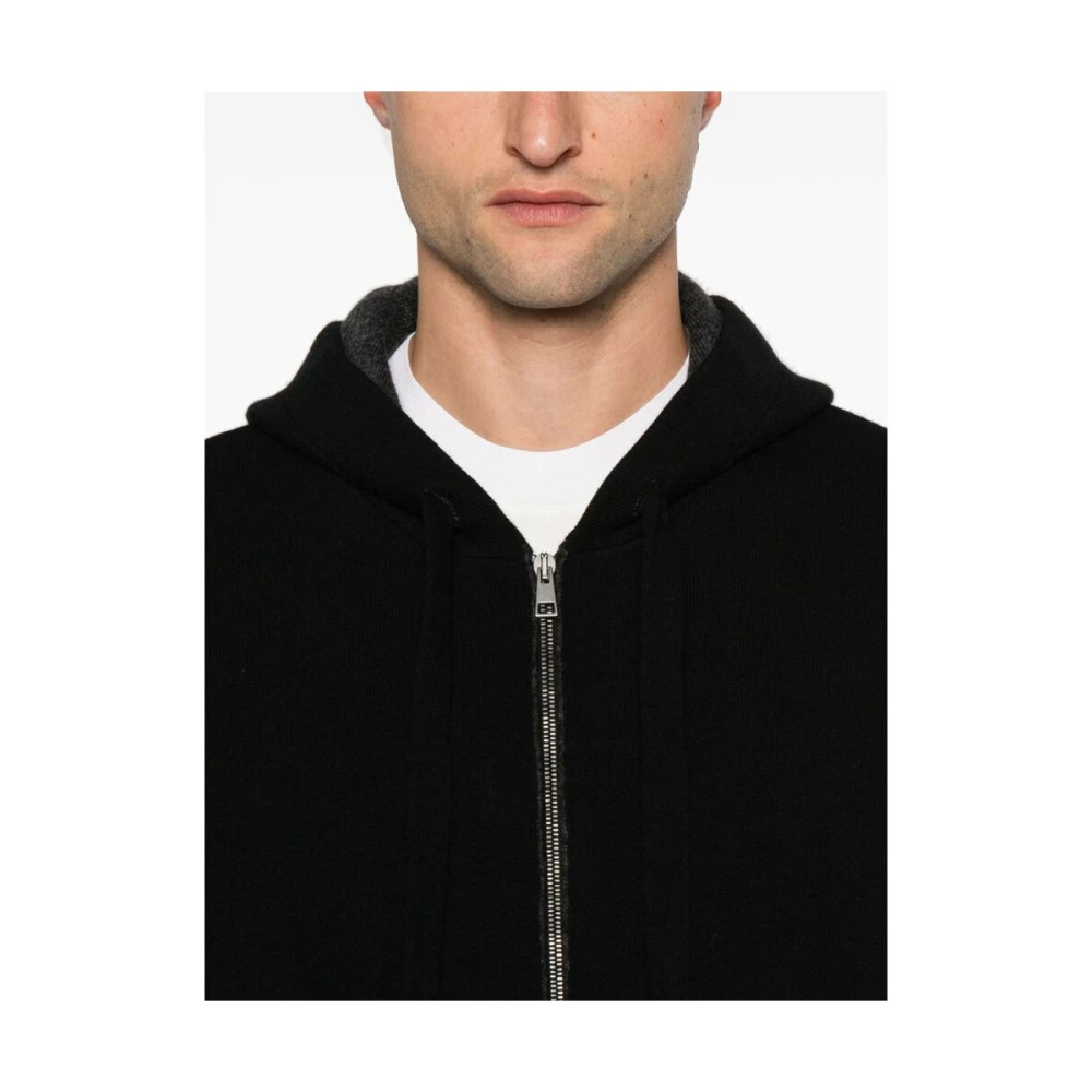 Roberto Collina Zwarte Merinowolmix Rits Hoodie Black Heren