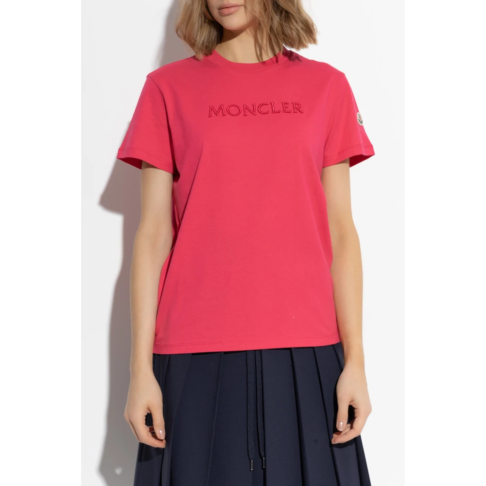 Moncler T-shirt met logo Pink Dames
