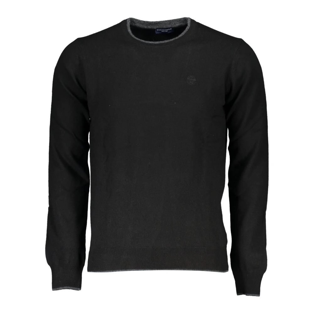 North Sails , Round-Neck Knitwear, Male, Black, L, Black Long Sleeve Jumper With Contrast Details