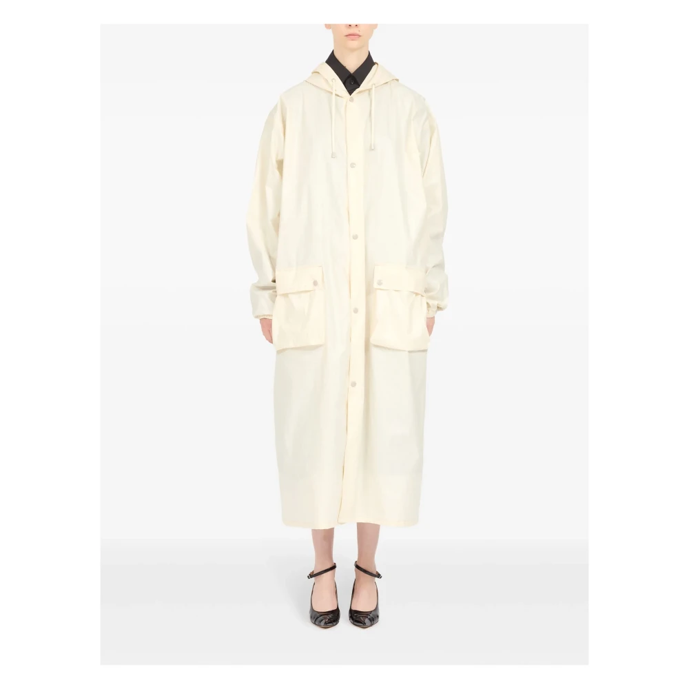 Maison Margiela Witte Rubberen Katoenen Hooded Parka Jas White Dames