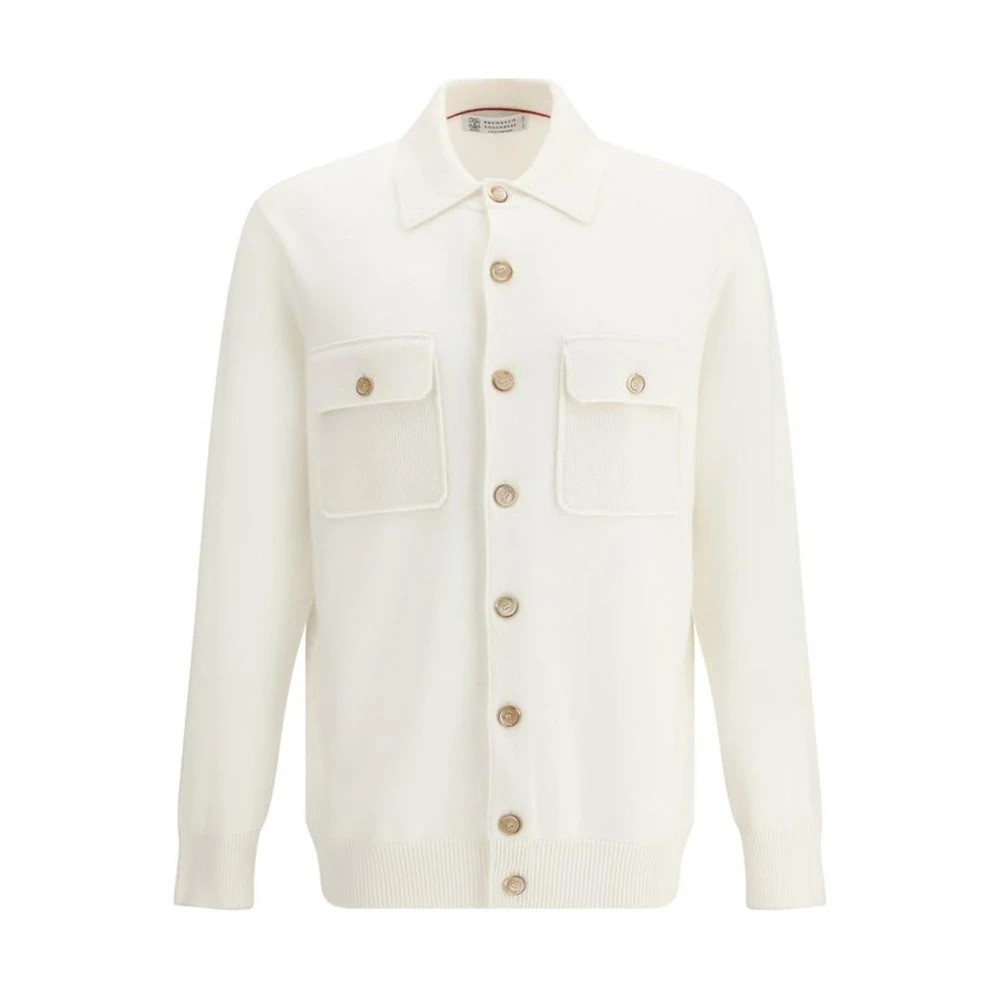 BRUNELLO CUCINELLI Kasjmier Vest met Geribbelde Kraag White Heren