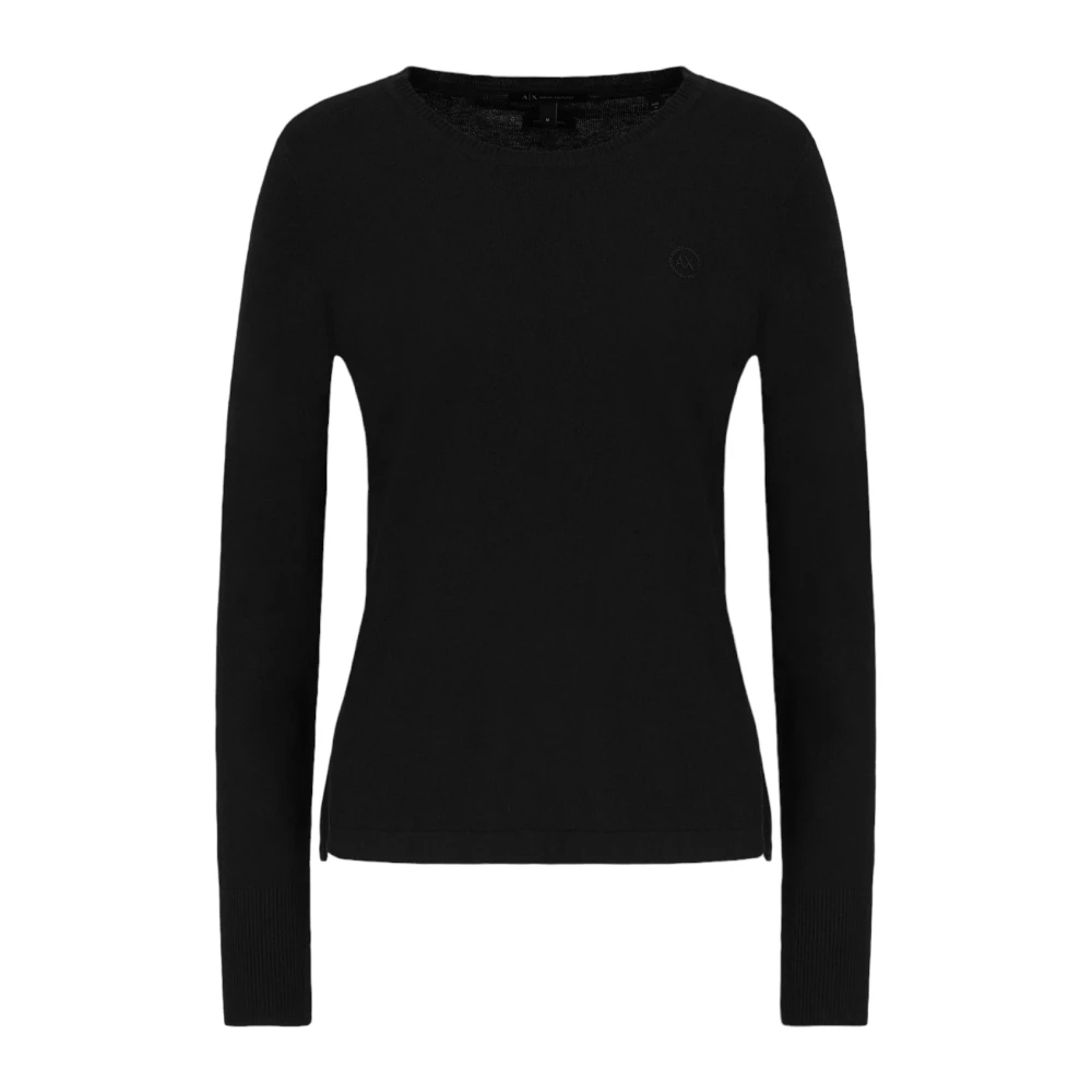 Armani Exchange Women's Black Crew Neck Jumper - Round-Neck Knitwear - Xs - Knitwear