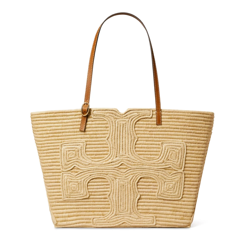Tory Burch Women's Beige Shopping Bags, One Size, Ella Structured Straw Large Tote
