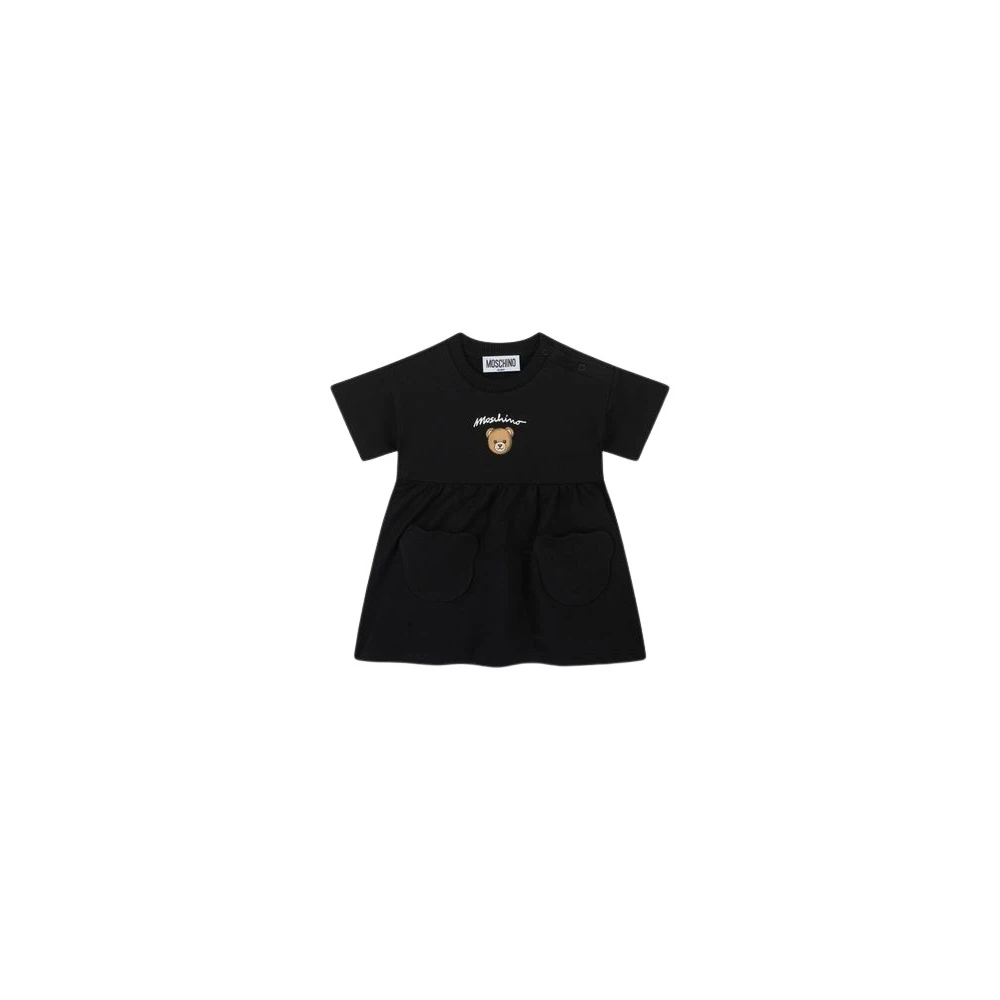 Moschino Black Dresses, Female, 12 M, Teddy Bear Cotton Sweatshirt Dress