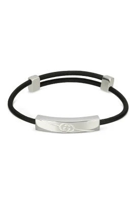 Tag armband i sterlingsilver och läder med logotyp