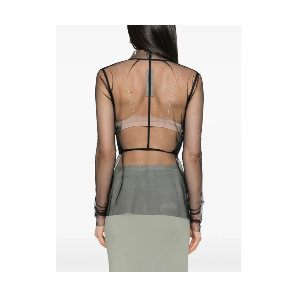 Rick Owens Zwarte Stropdas Sluiting Doorschijnende Lange Mouw Black Dames