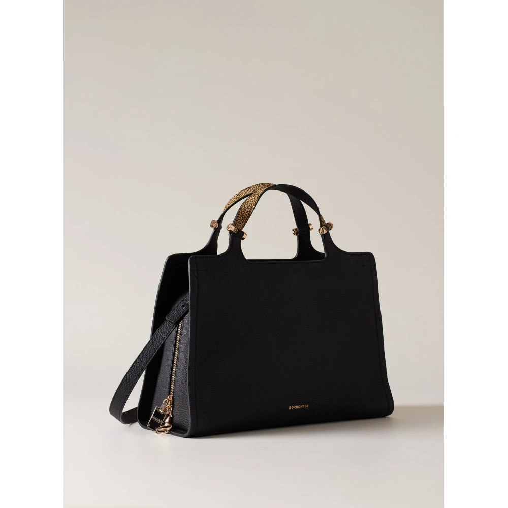 Borbonese Leren schoudertas met ritssluiting Black Dames