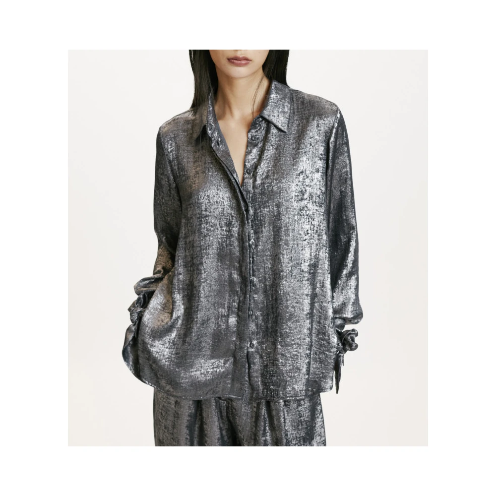 Momoni Zilveren blouse met sjaaldetail Gray Dames