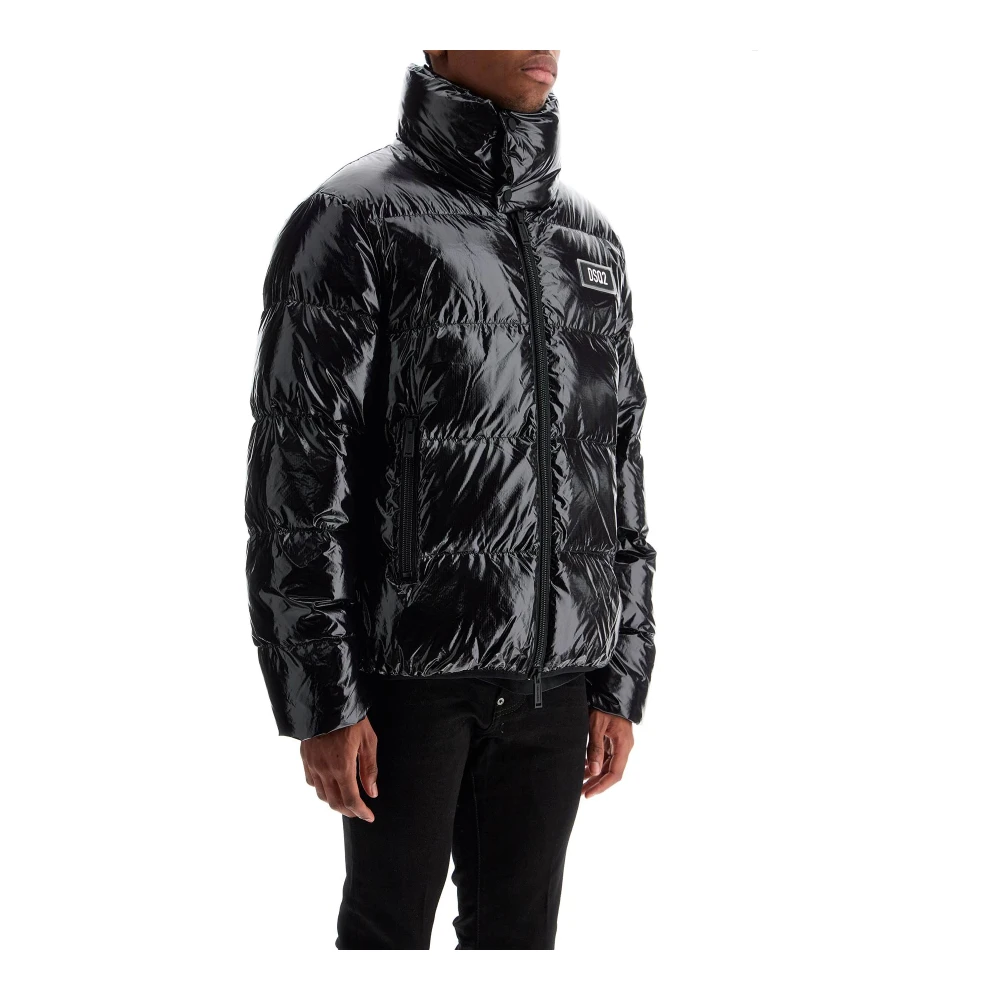 Dsquared2 Stijlvolle Gewatteerde Nylon Jas met Hoge Kraag Black Heren