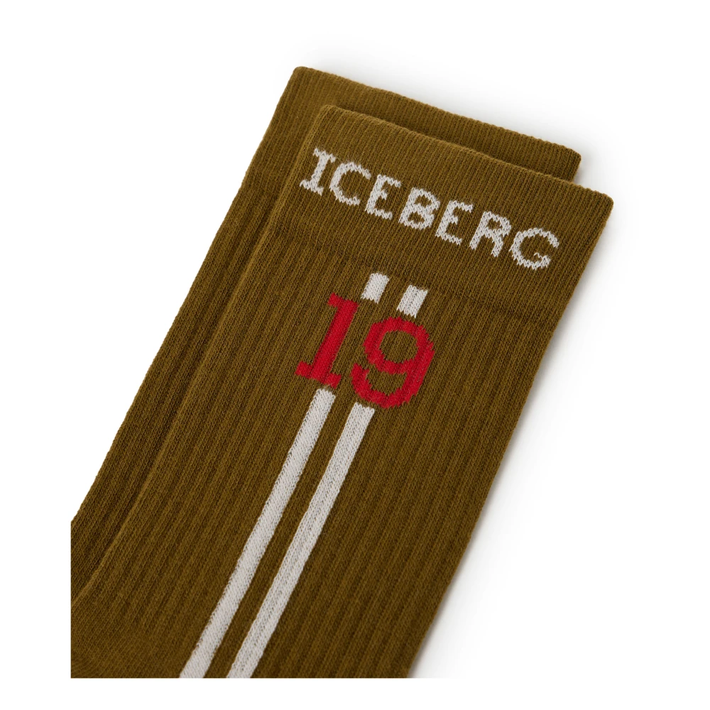 Iceberg Modderkleurige katoenen sok met logo en jacquardstrepen Brown Heren