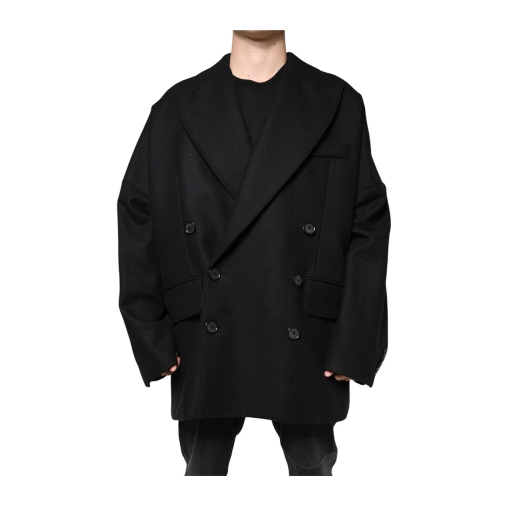 Dolce & Gabbana Black Wool Double Breasted Men Coat Jacket - IT50 | L - Image 2