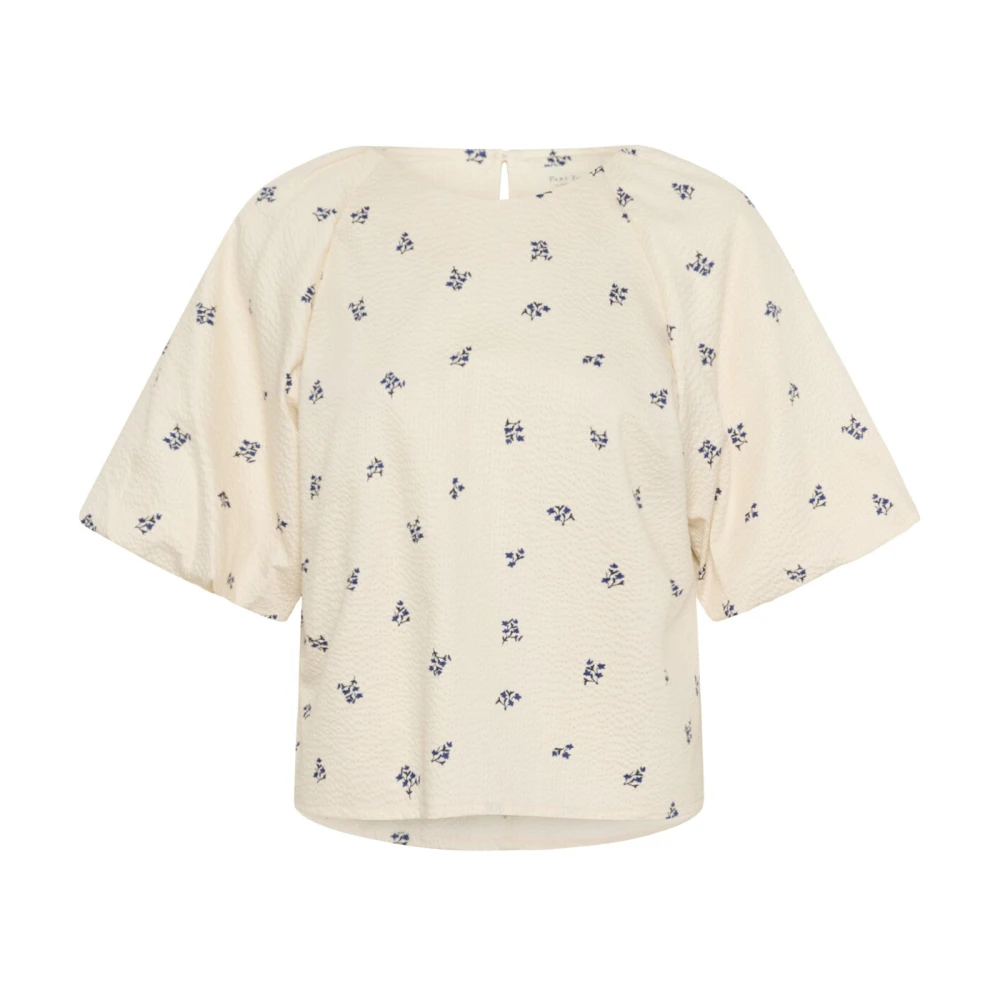 Part Two Women's Beige Blouses, 3XL, Blue Bouquet Print Stylish Top