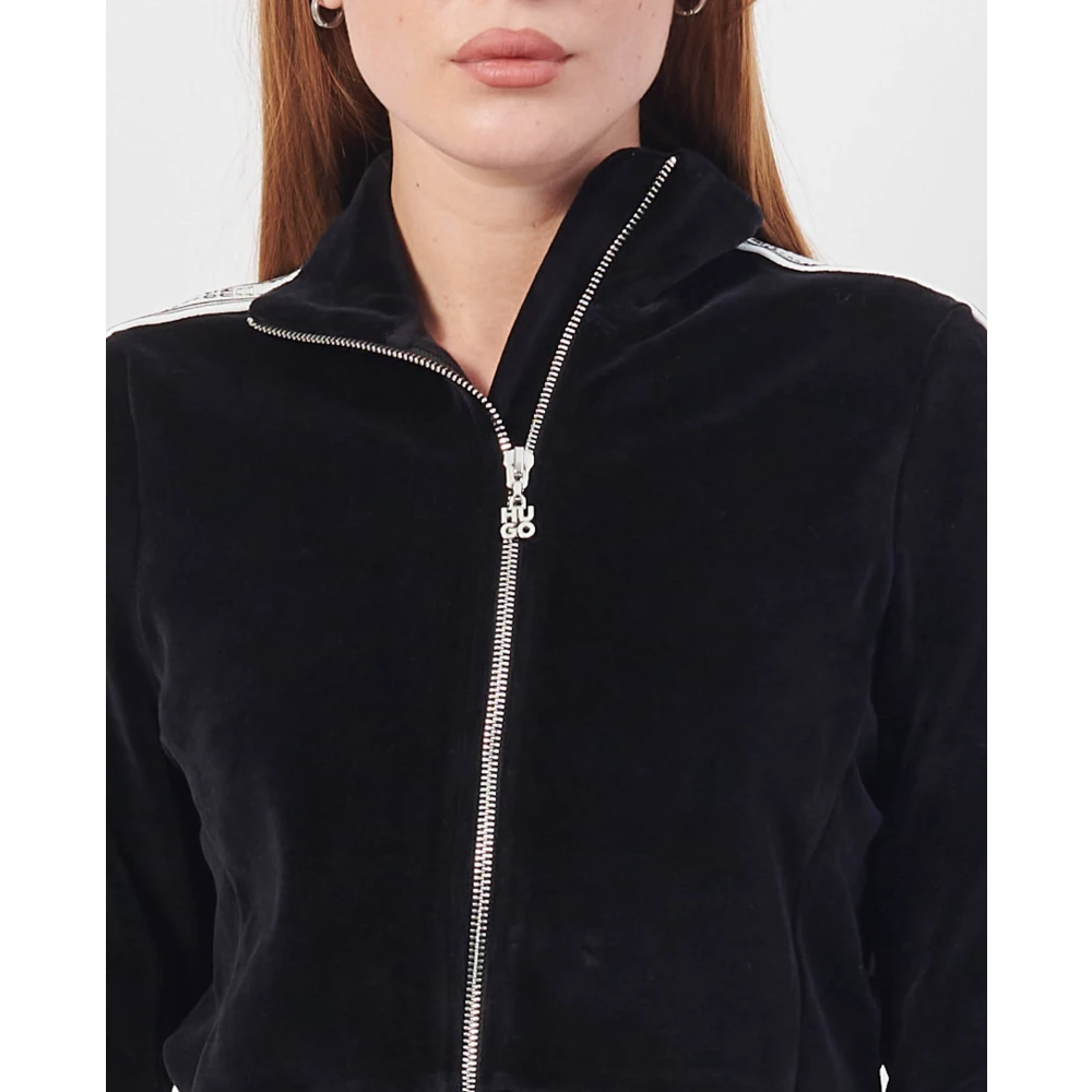 Hugo Boss Zwarte Geribbelde Gebreide Rits Trui Black Dames