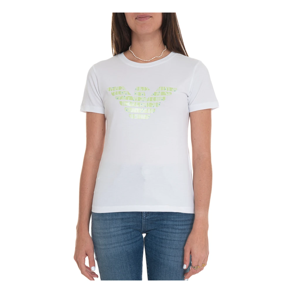 Emporio Armani Logo Print Stretch Katoenen T-shirt White Dames