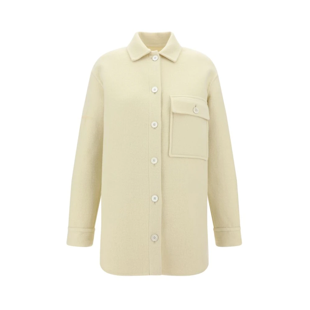 Jil Sander Wollen Jas Klassieke Kraag Knoopsluiting voorzijde White Dames