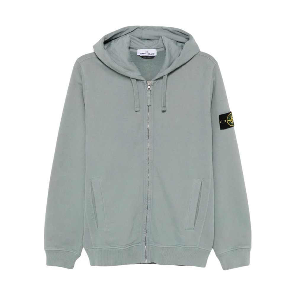 Stone Island Geborsteld katoenen fleece volledige rits hoodie Gray Heren