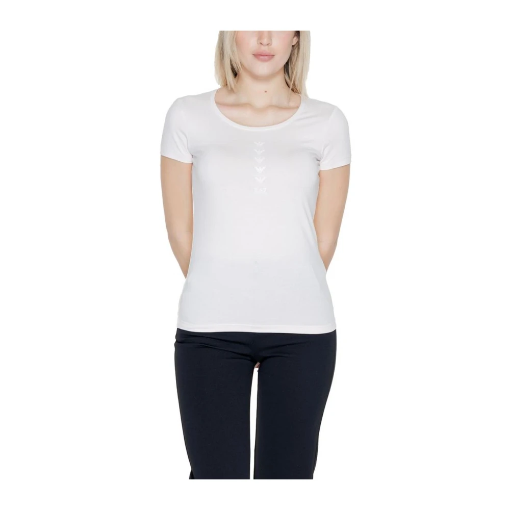 Emporio Armani EA7 Roze Katoenen T-shirt Lente Zomer Collectie White Dames