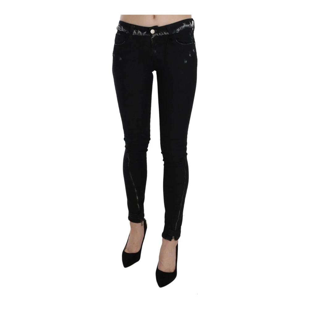 Costume National Women's Black Skinny Fit Jeans, W26, Low Waist Zipper Leg Skinny Denim Jeans