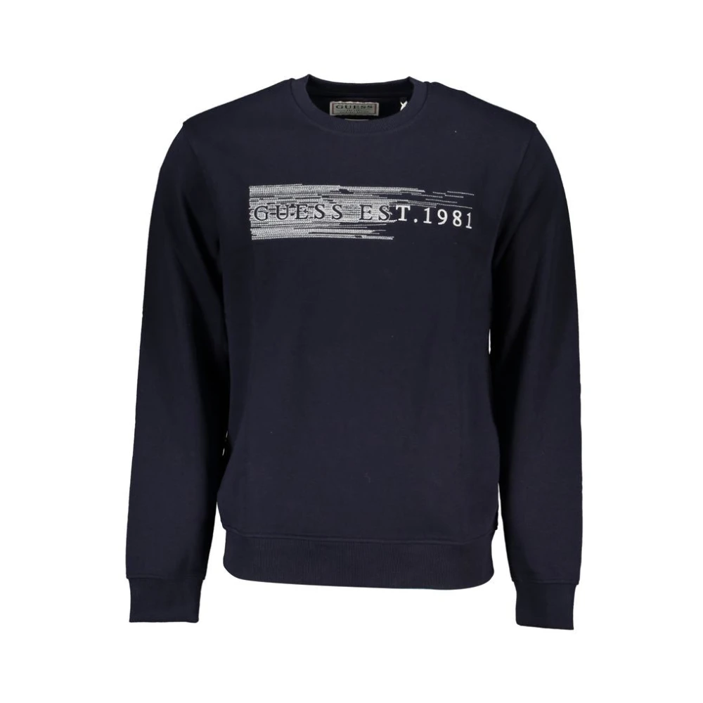 Guess Blauw Geborduurd Sweatshirt Slim Fit Blue Heren