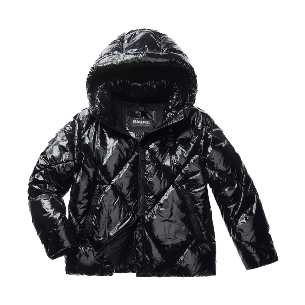 Blauer Nylon Gewatteerde Gevoerde Winterjas Black Dames