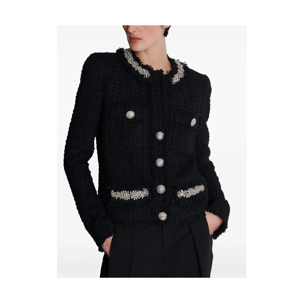 Balmain Geborduurde Tweed Jas Black Dames