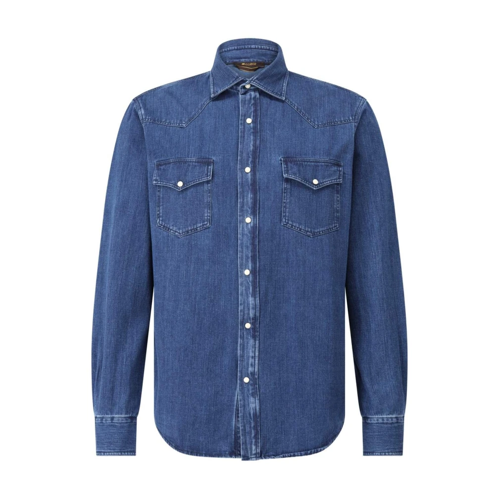 Moorer Vintage Western-Style Denim Shirt Blue Heren