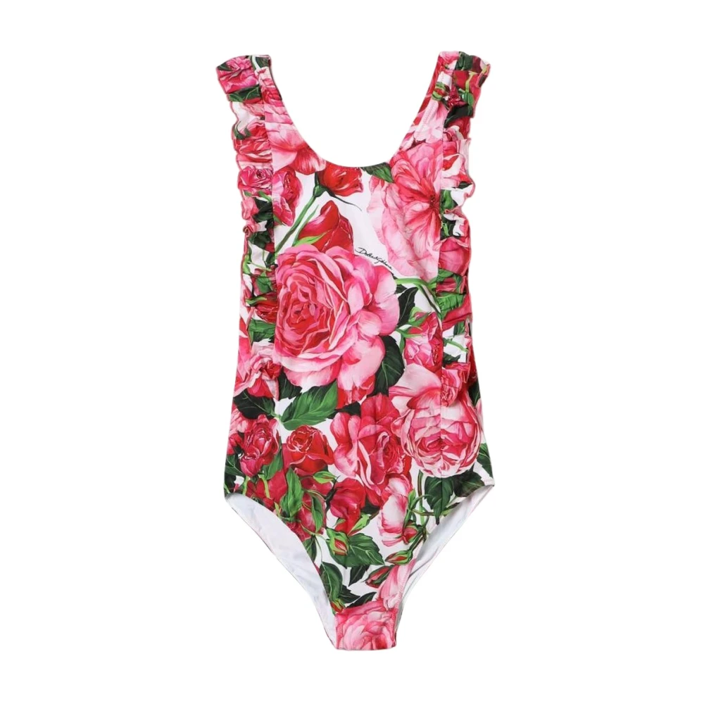 Dolce & Gabbana Girls Multicolor Floral Ruffled Swimsuit Size 10 Y