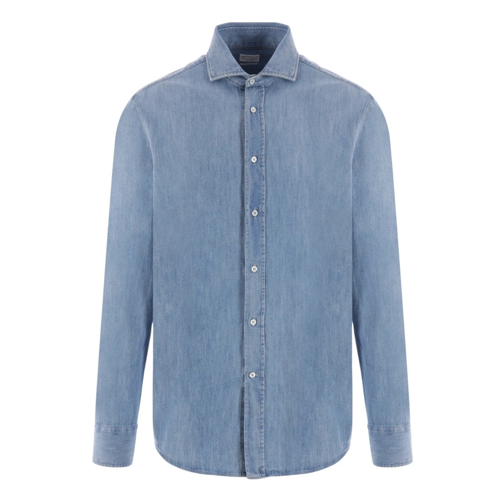 BRUNELLO CUCINELLI Denim Chambray Button-Up Overhemd Blue Heren