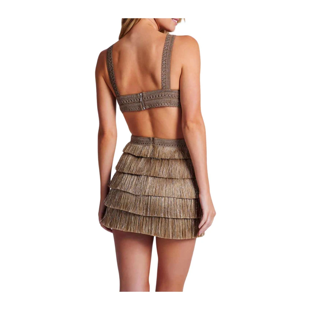 Patbo Gouden Metallic Fringe Mini Jurk Brown Dames