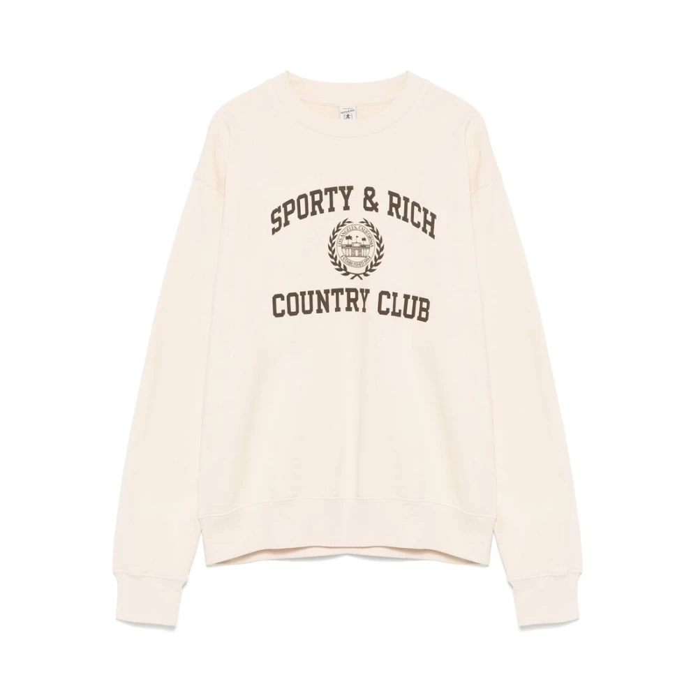 Sporty & Rich Beige Logo Print Crew Neck Sweater Beige Dames