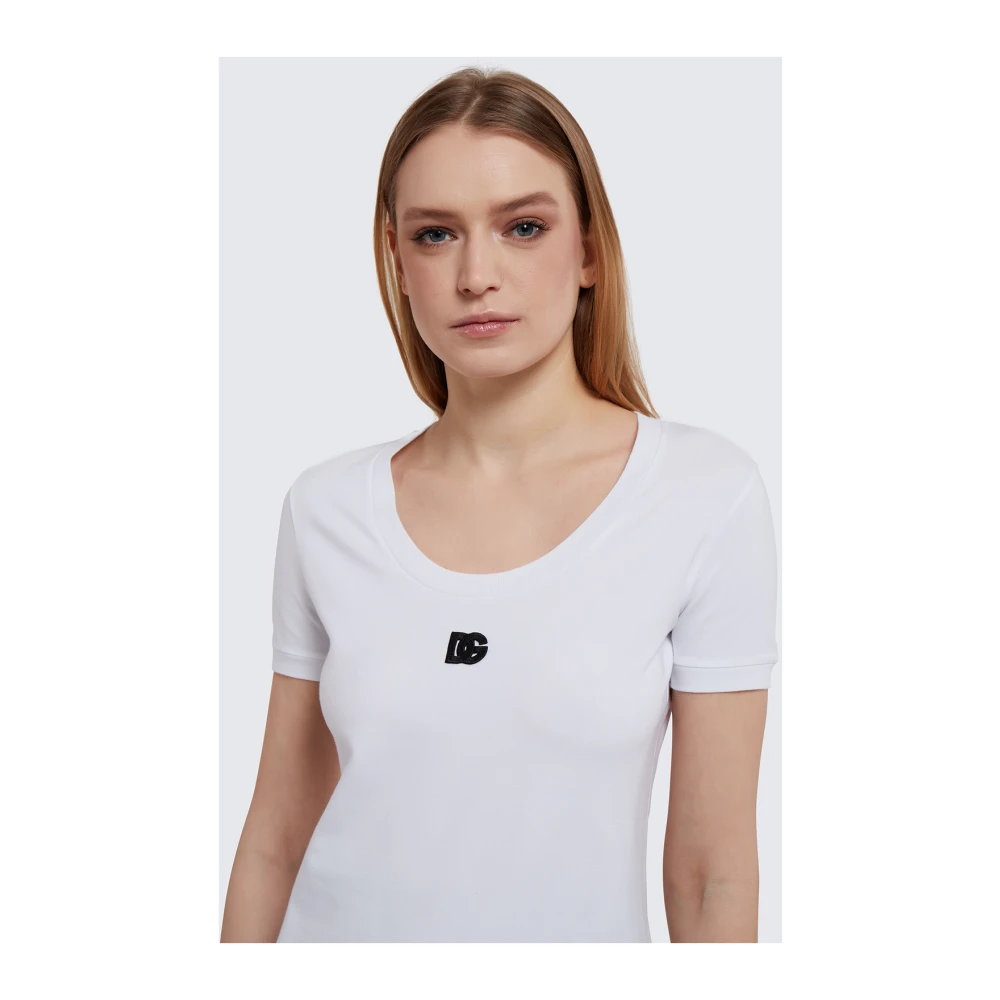 Dolce & Gabbana Witte katoenen T-shirt met logo White Dames