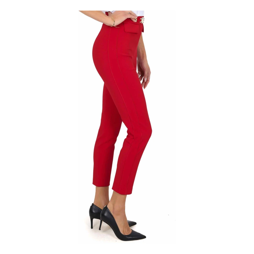 Elisabetta Franchi Rode Stretch Crepe Cigaretbroek Red Dames