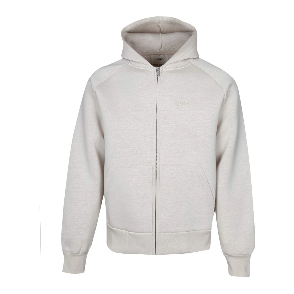 Autry Men's Gray Cream Neoprene Sweatshirt Stylish Zip Hood - Zip-Throughs - S - Sweatshirts & Hoodies