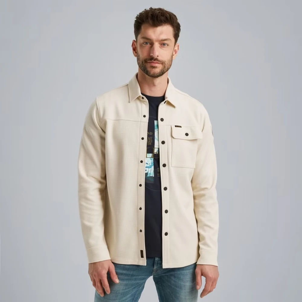 PME Legend Wafel Dubbelzijdig Jersey Overhemd Jas Beige Heren