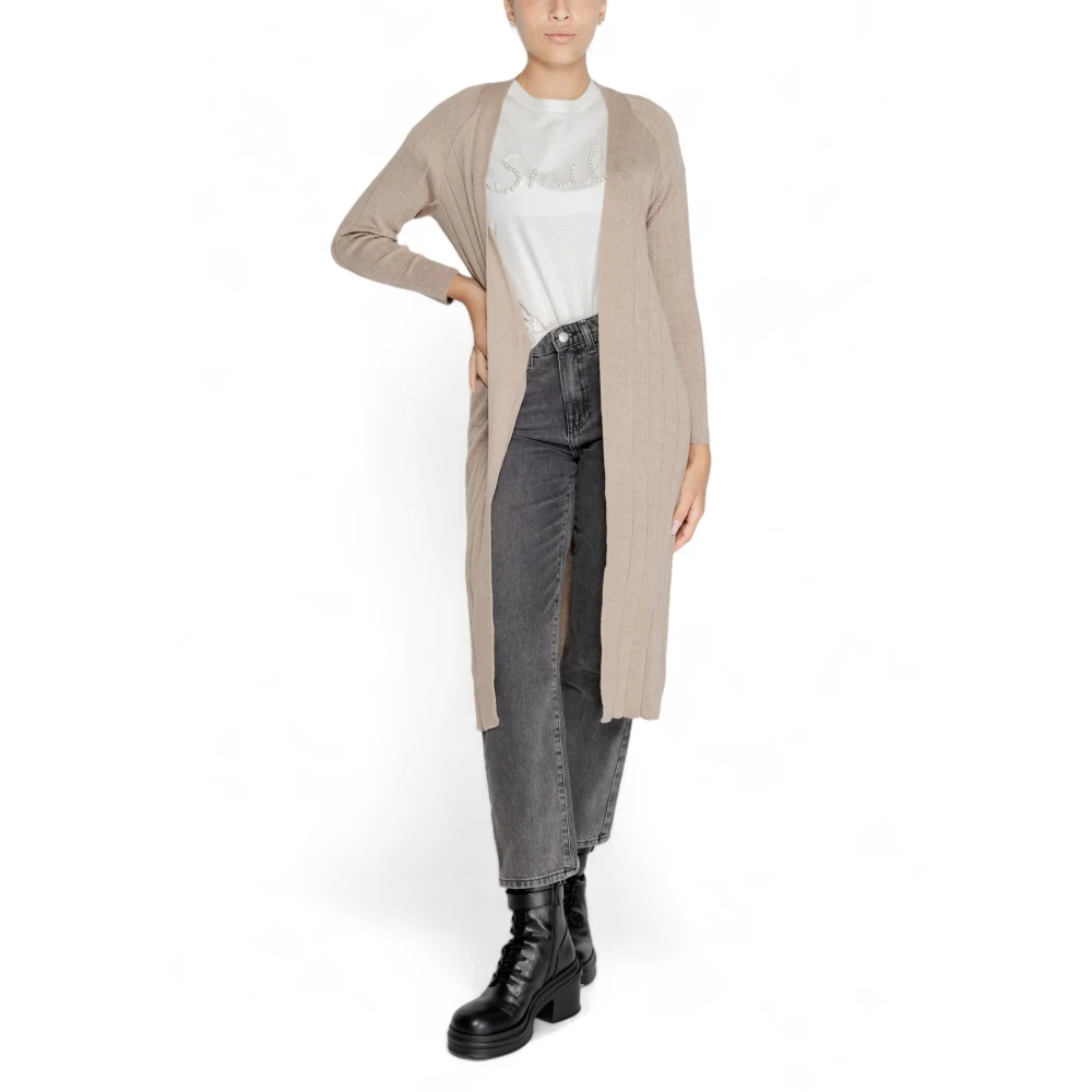Only Lang Open Vest Breisel Collectie Beige Dames