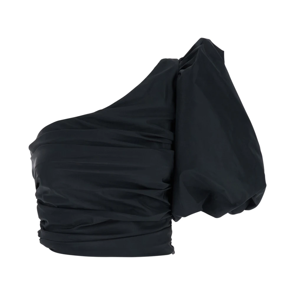 Pinko Een-Schouder Taffeta Crop Top Zwart Black Dames