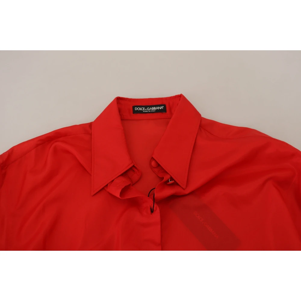 Dolce & Gabbana Rode Zijden Kraag Lange Mouwen Overhemd Top Red Dames