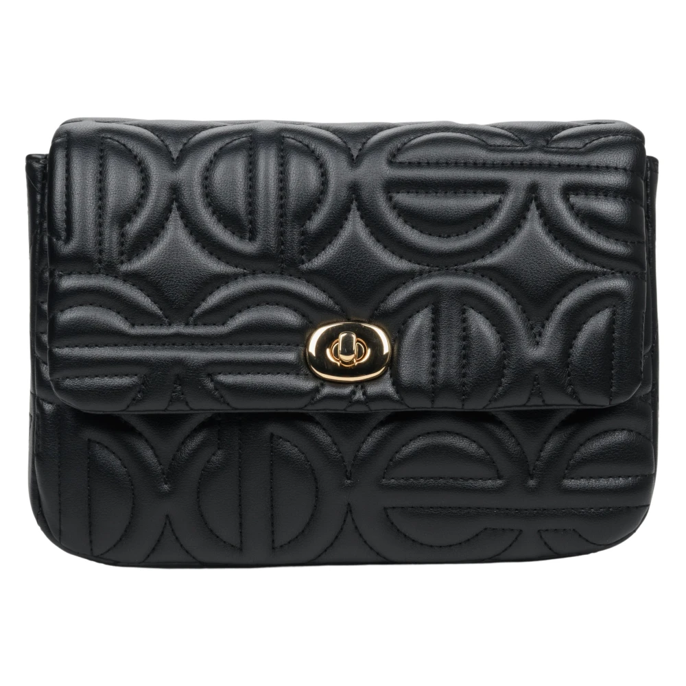 Estro Dames Kleine Zwarte Schoudertas met een Gouden Ketting Er00112088 Black Dames